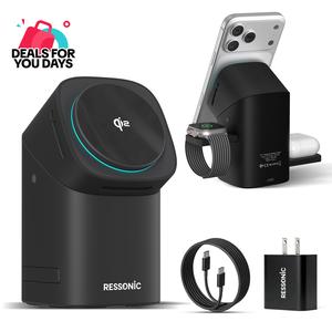 3 in 1 for Apple & Samsung Wireless Charger - Charging Station, Qi 2 Certified 15W Fast Magnetic Charger Stand with 30W Adapter for Magsafe iPhone 17/16/15/14/13/12 Pro Max, AirPods, Apple & Galaxy Watch