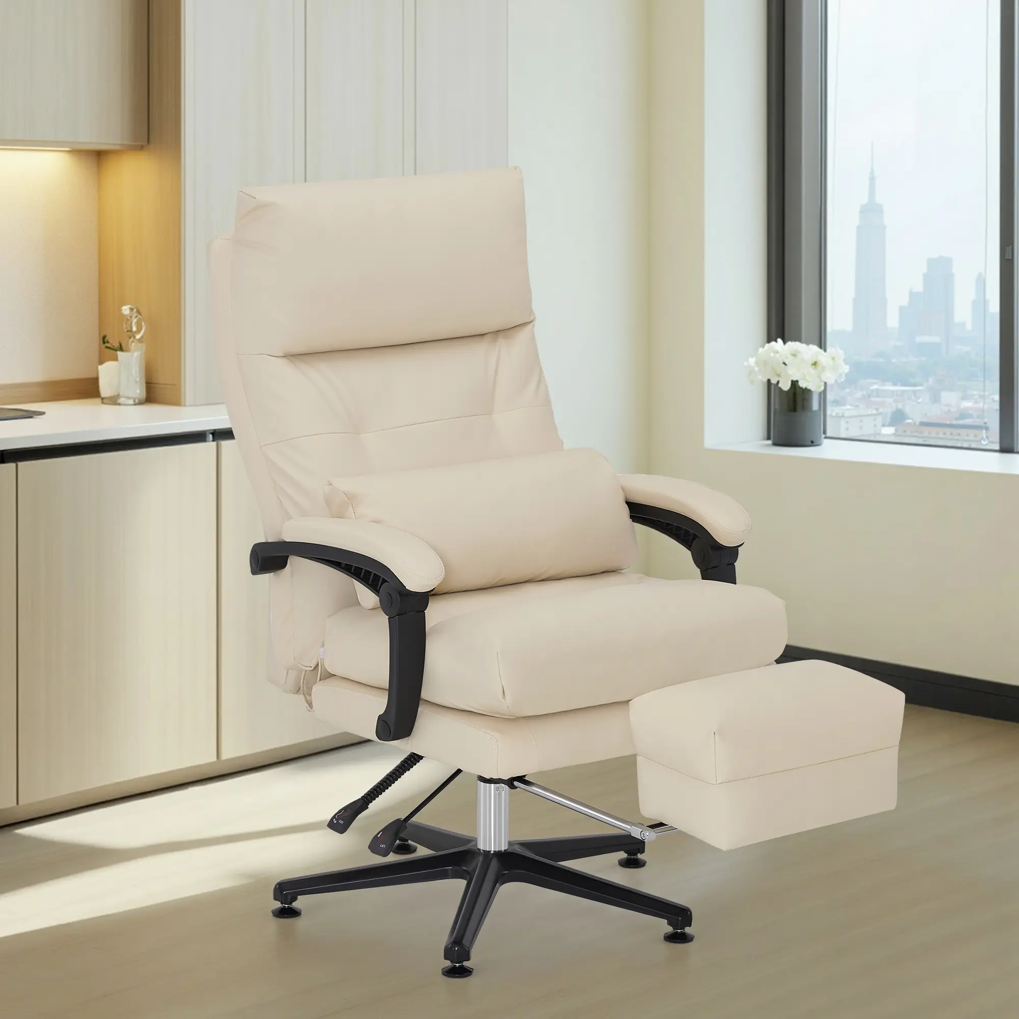 BarberPub Barber Chair - Reclining Sit-Down Salon Furniture with Footrest, 360° Swivel, Adjustable Height for Brow Services, Eyelash Extensions, Facials 8183