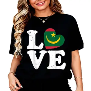 Love Mauritania Flag Heart Design Print T-Shirt Women Men Unisex Clothing Streetwear