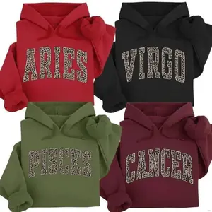 [Made in USA] Full 12 Zodiac Leopard Print Hoodie, Minimalist Astrology Sign Pullover Hoodie, Trendy Horoscope Streetwear Graphic Hoodie, Unisex Zodiac Fashion Oversized Hoodie, Gift For Men Women Zodiac Lovers