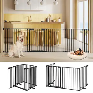 HIDOG Freestanding Dog Gates with Door Walk Through, Extra Wide Doggy Door Pet Gate Safty Dog Fence for Stairs, Doorways
