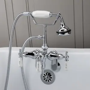 Chrome Clawfoot Tub Wall Mount Downspout Faucet with Handshower