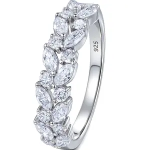Heinlov D Color VVS1 Moissanite Wedding Rings for Women 925 Sterling Silver Wedding Band Marquise Eternity Ring Stackable Engagement Size 5-10