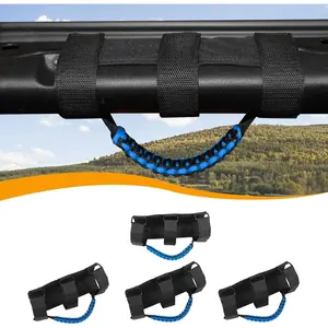 4 x Roll Bar Grab Handles Paracord Grip Handles Compatible with 1955-2023 Jeep Wrangler YJ TJ JK JKU JL JLU & Gladiator JT, Black & Blue, Interior Accessories