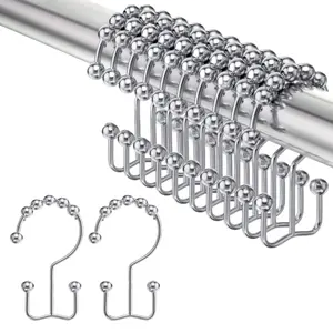 LMMAKE 12pcs Rust-Resistant Metal Shower Hooks - Double Glide Rings for Bathroom Curtain Rods, Set of 12.