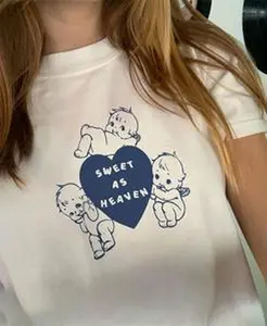 Sweet As Heaven Angel Baby Tee, Coquette Aesthetic Shirt, Y2K Downtown Girl Tee, Vintage Cherub Graphic Top, Soft Girl Tee
