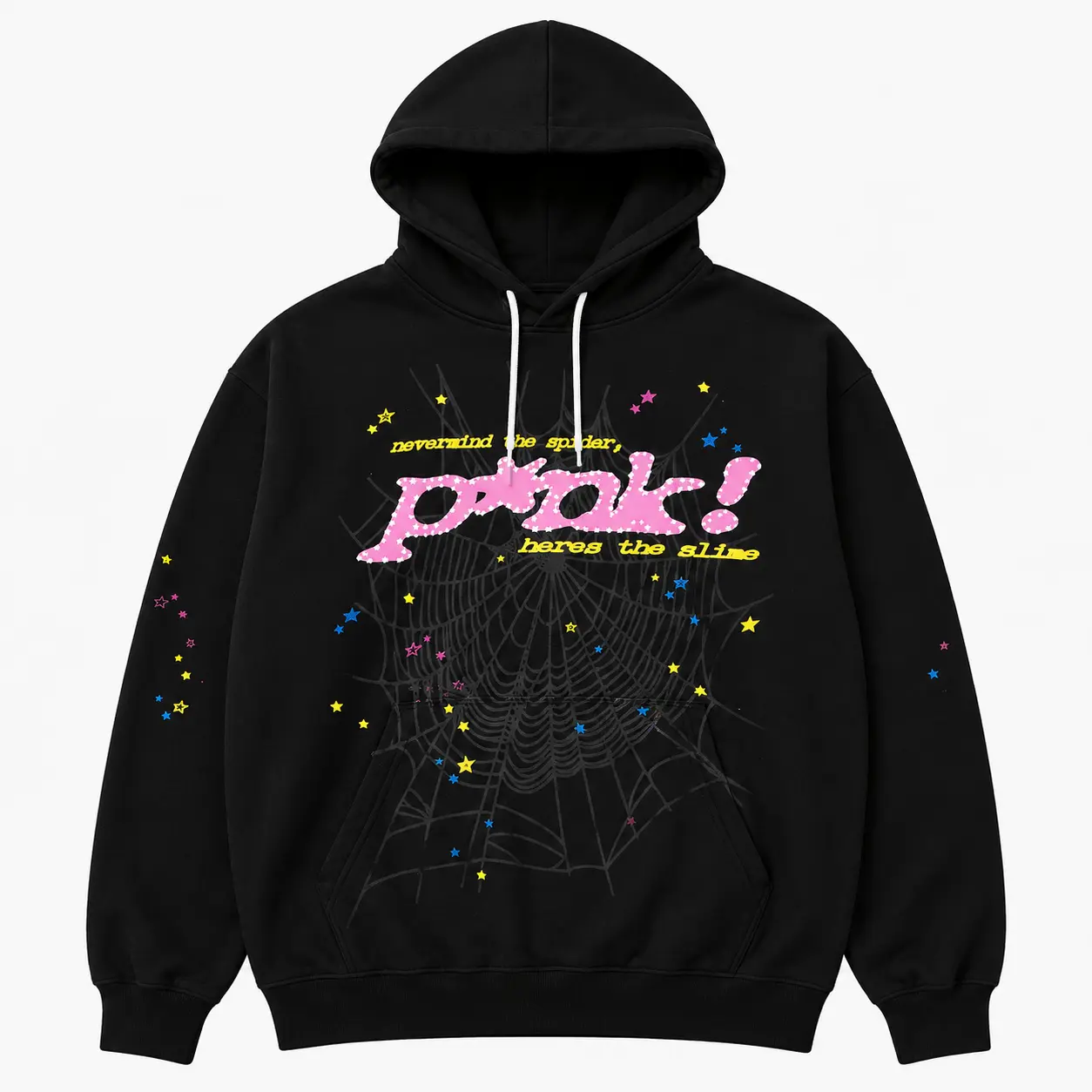 Sp5der Pink Spider Web Graphic Hoodie, Oversized Pullover Sweatshirt, Y2K Streetwear Gothic Unisex Hoodie