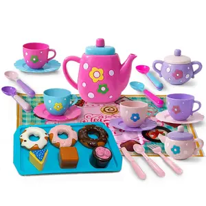 Tea Party Set for Little Girls, Pretend Teapot Set, Princess Tea Time Play Kitchen Toy with Teapot, Cup for Birthday Easter Gift Kids Toddler, Play Kitchen Accessories