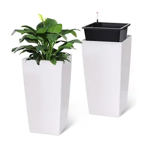 30" Tall Planters Set of 2,Outdoor & Indoor Planter Pots with Drainage Holes, Water Level Monitor, Movable Wheels & Inner Bucket, Automatic Self-Watering High Front Porch Planters