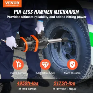VEVOR 1 Inch Air Impact Wrench, 2730-5175 ft-lbs Beast Reverse Torque Output Pneumatic Impact Gun w/ 8 Inch Extended Anvil for Repairs and Maintenance of Heavy Duty Machinery / Semi-Truck / Bus