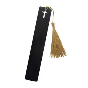 Sandalwood Bible Bookmark | Cross Design with Golden Tassel | Handcrafted Wooden Scripture Marker | 6" - Tiktok