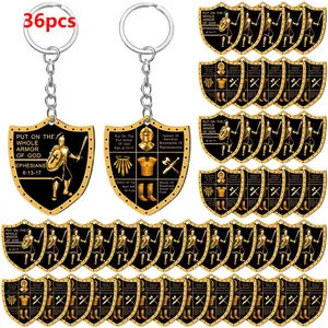 36pcs Christian Put On The Whole Armor Of God |   Religious Christmas Gifts for Men, Bulk Keychain Military Knight Favor Gift, Acrylic and Zinc Alloy Material