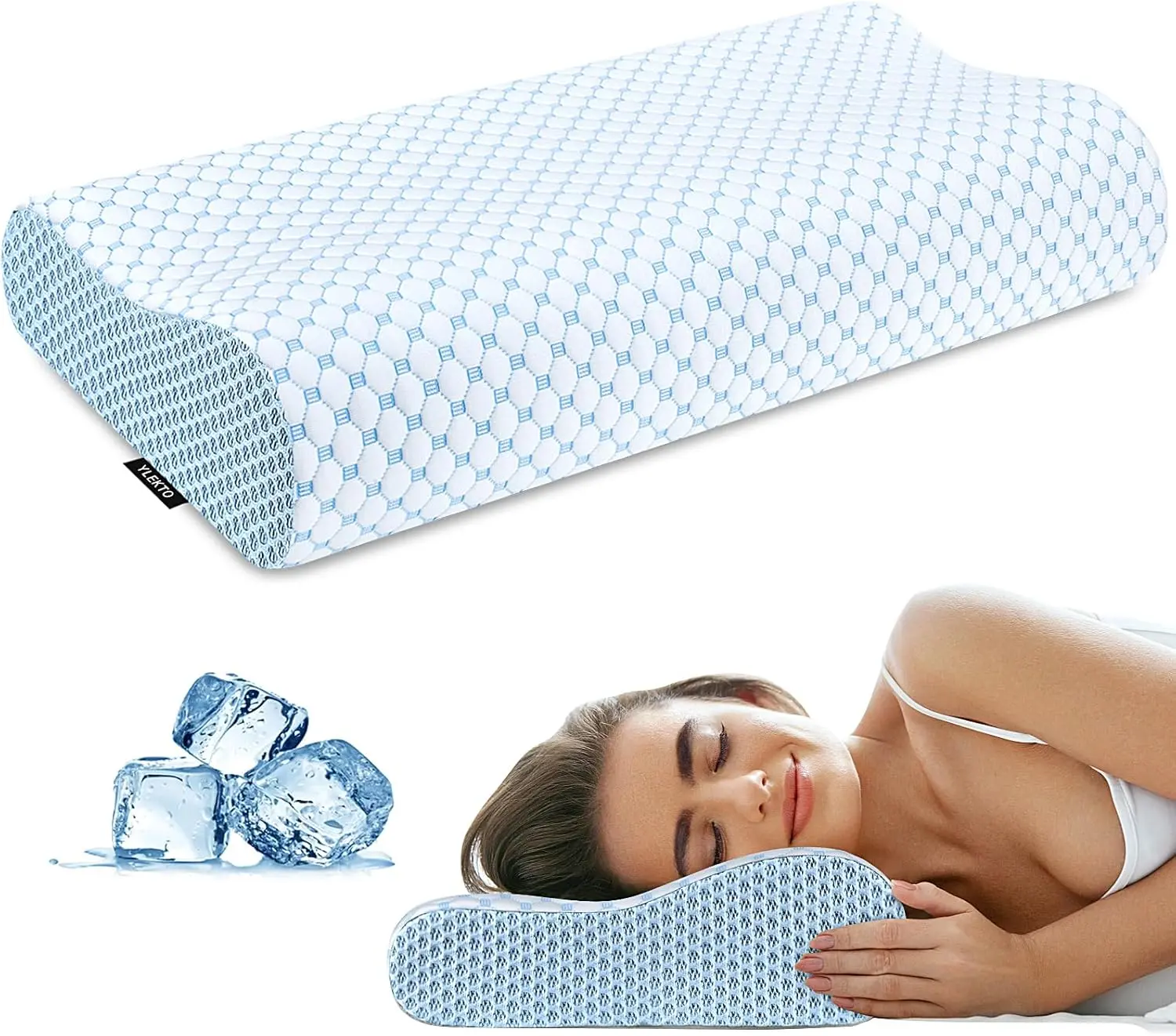 Cervical Pillow for Neck Pain Relief, Pillows for Sleeping, Ergonomic Pillow Orthopedic Cooling Pillow Bed Pillow Neck for Side Back Stomach Sleepers(Blue)