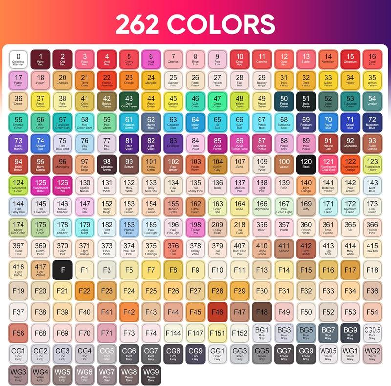 262 168 120 Gift Set Alcohol Markers Dual Tip Artist Drawing Markers for Kids Boys Girls Students and Adults Professional Grade Colors with Brown and Skin Tone Shades Ideal for New Year Christmas Halloween Gifts