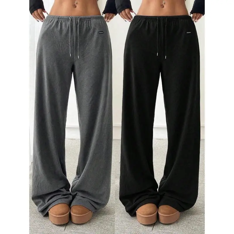 Women's Solid Drawstring Waist Sweatpants, Casual Comfy Pants for Daily Wear, Ladies Bottoms for All Seasons Baggy Leggings