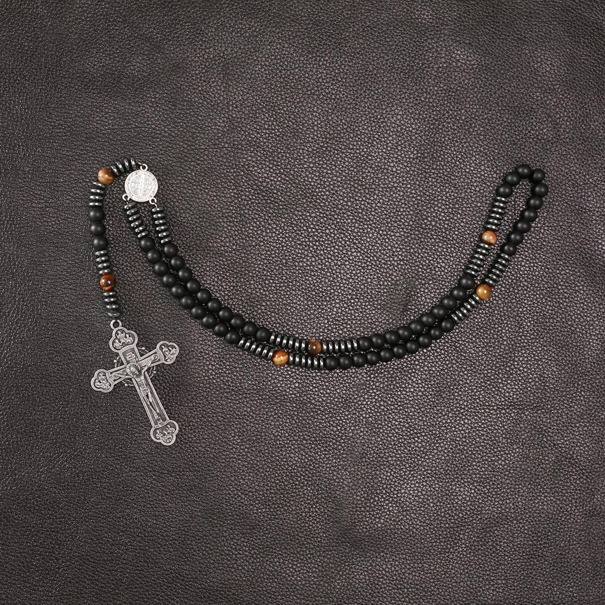 Large Heavy Rosary,rosary beads catholic for men,black rosary Necklace for men and women with medal & cross,black beads with St.Benedict  osarios catolicos Cross Necklace Catholic Gifts
