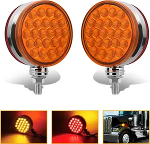 Nilight Round Double Face Fender Pedestal Light 2PCS 48LED Amber Red Brake Turn Marker Tail Light w/Stud Mount for Mack Kenworth Freightliner Truck Trailer Towing  dealsforyoudays