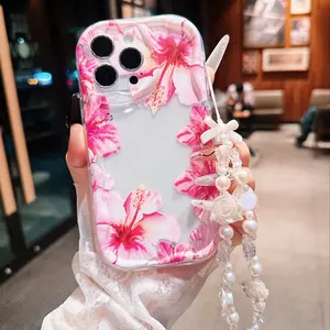 Sweet Mopane Flower Pattern Phone Case, Anti-Drop Floral Lanyard, Valentine's Day Christmas Gift, Compatible with iPhone 17/11/12/13/14/15/16/7/8