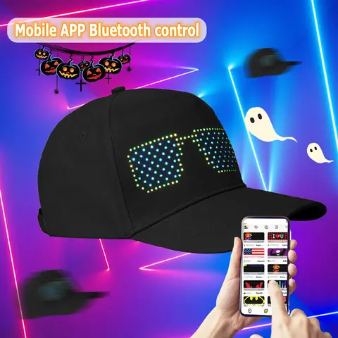 YOYOWAY Customizable LED Baseball Cap - Bluetooth App-Synced Rolling Display, Detachable Screen, Custom Gifs & Text, Breathable Synthetic Fabric, Adjustable Fit, Rechargeable Battery, Ideal for Halloween, Quirky Cool Gifts for Adults, Men's Accessories