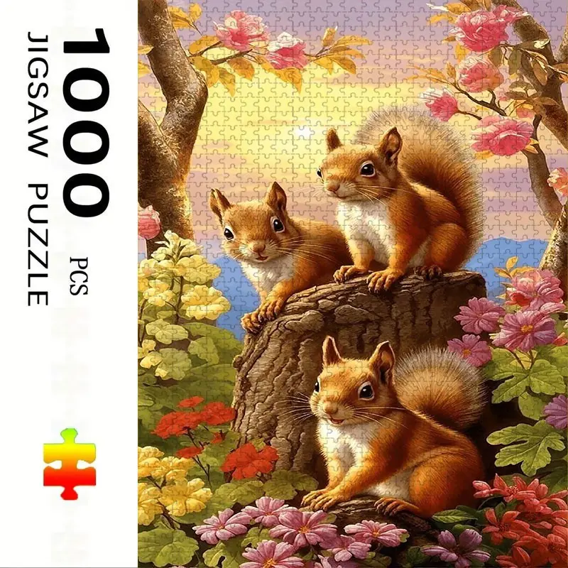 1000 Piece Three Squirrels Theme Puzzle, Large Adult Family Interactive Toy, DIY Home Decor Brain Challenge, Holiday Scene, Perfect Gift
