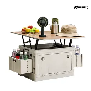 Miaoli Outdoor Storage Folding Box, breathable and odor-resistant, with a lid and adjustable tabletop. See the product code image for size details; see the main image and product description for assembly instructions.