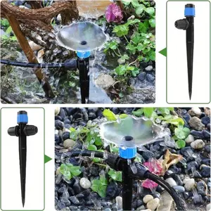 Adjustable 360-Degree Drip Irrigation Emitters, Double-Headed Sprinklers for 1/4 Inch Pipe, Durable Plastic Connectors for Lawns & Gardens