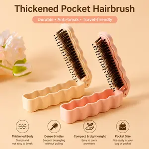 1 Count Foldable Hair Brush, Thickened Wavy Dense Bristle Portable Hair Comb for Pocket Carry and Daily Hair Grooming for Women