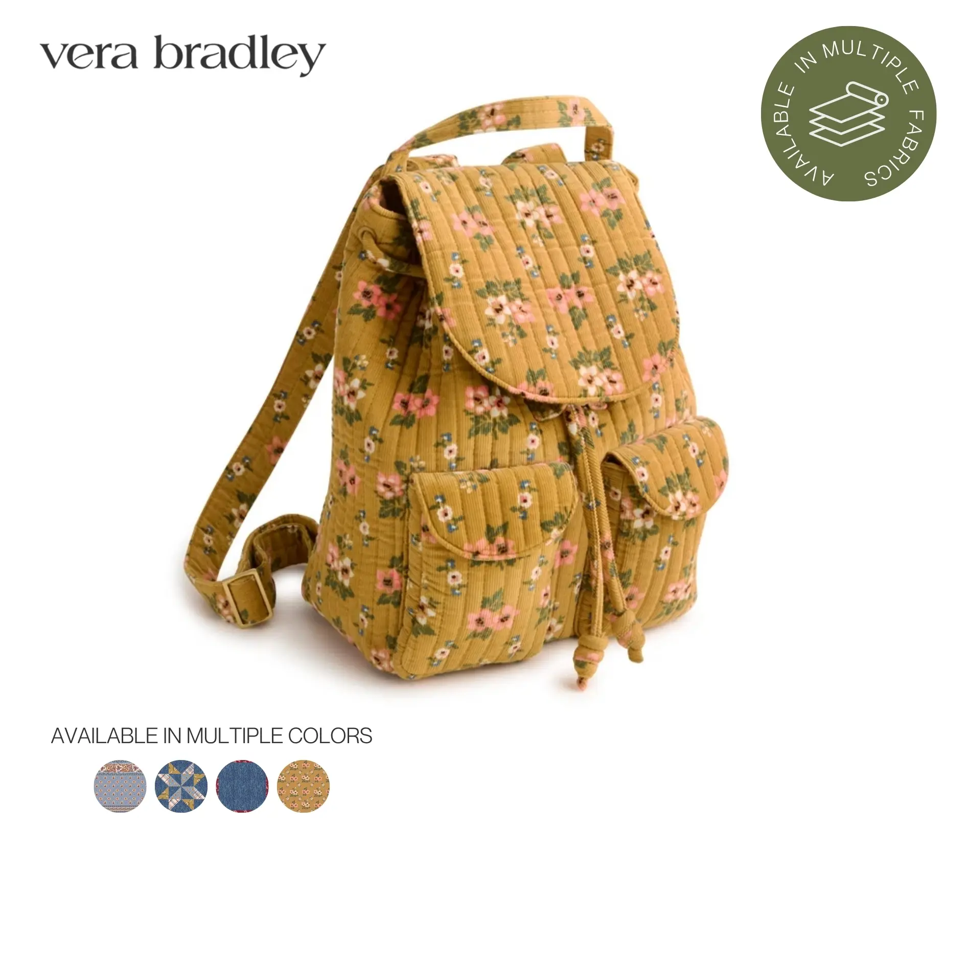 Vera Bradley Deluxe Drawstring Backpack | Cotton Everyday Backpack with Adjustable Straps & Multiple Pockets