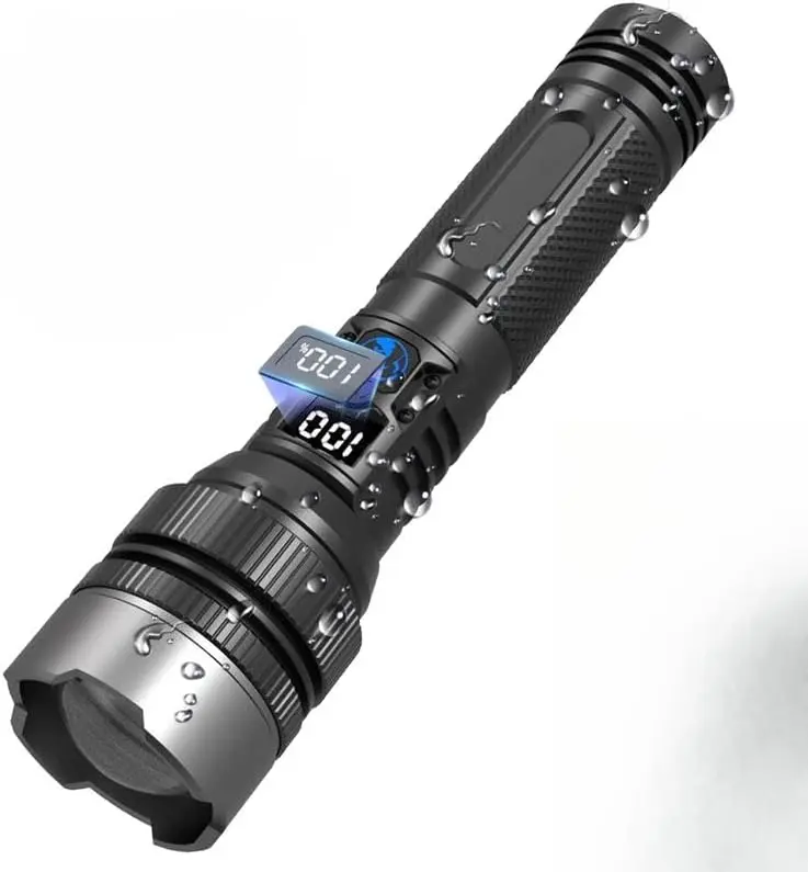 2-in-1 Strong Flashlight (Power Bank)，Digital Display of Power, Rechargeable, X4Waterproof, Adjustable Brightness Flash Light for Outdoor, Emergency, Night Garage Lighting