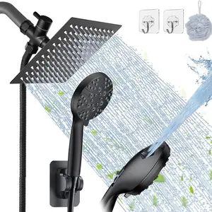 8" Shower Head, High-Pressure Stainless Steel Rainfall Shower and 6-Setting Handheld Spray Combo with Push-Button Flow Control, Extra-Long 78-Inch Shower Hose. Built-In Power Wash for Cleaning Tubs, Tiles, and Pets.