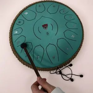 15 Notes Lotus Steel Tongue Drum Lake Blue,Complete Kit, C Key Healing Handpan Drum