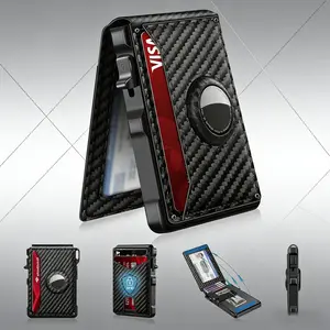 Minimalist Slim Men's Wallet RFID Blocking Pop-Up Card Case with Money Clip ID Window & AirTag Holder 9-13 Cards Aluminum Bifold Design Perfect Gift Wallet for Work & Daily Use, Birthday Gift for Son, Thanksgiving Gifts, Holiday Gift Protection