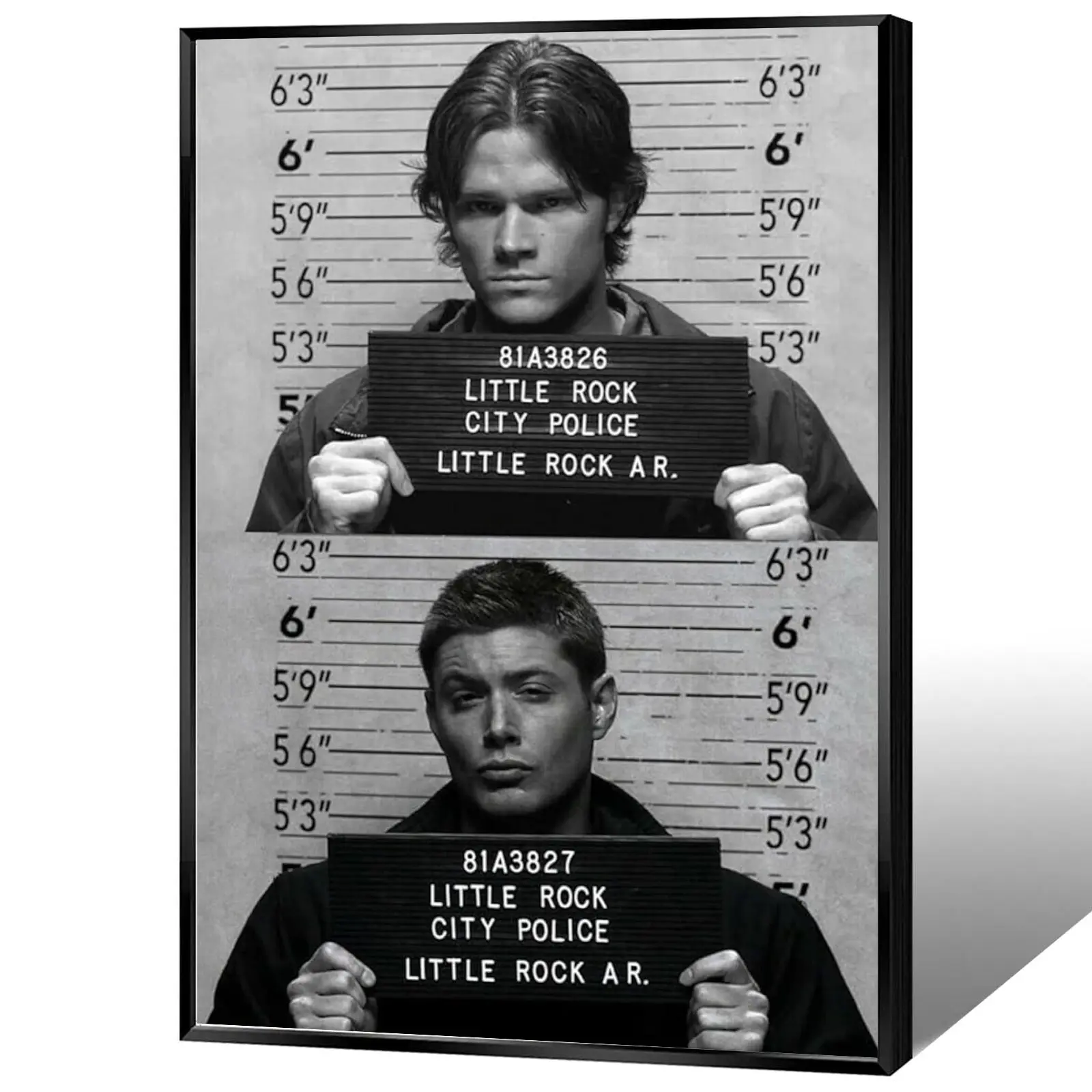 Supernatural Dean and Sam Winchester Mugshot Artistic Vibrant Print Design Canvas Poster - Wood-Framed Wall Art, Home Decor Gift for Living Room, Bedroom, Art Work For Wall Decor