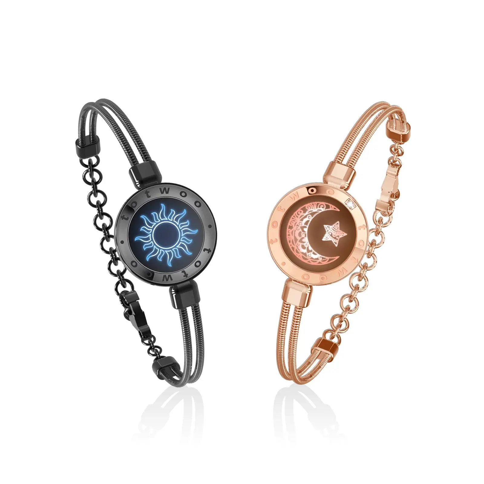 TOTWOO Sun & Moon Touch Adjustable Snake Bracelet - Black Gold Chain, Romance-Themed, Moon & Gem Design, Metal Coating, Skin-Friendly All Seasons Wrist-Worn Bracelets & Bangles for Long Distance Couple Anniversary Gifts