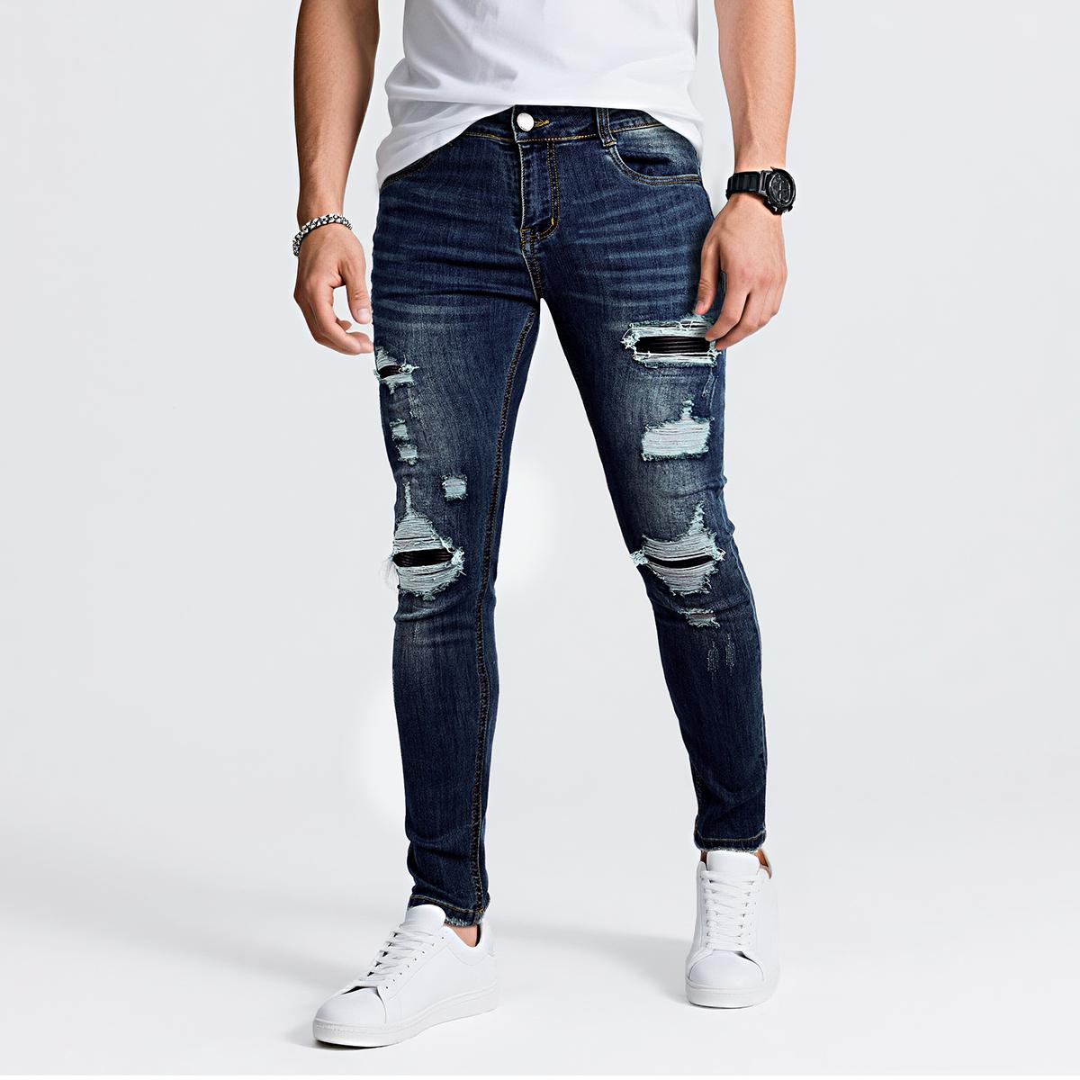 GINGTTO Men's Ripped Stretch Jeans Slim Fit Distressed Skinny Denim Pants Fashion Comfort Tapered Leg