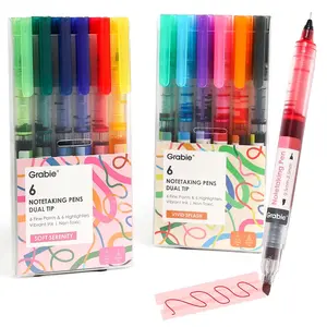 [Flash Sale] Grabie Dual-Tip Notetaking Pen Set of 6 for Office & School Supplies, highlighter, students, HolidayHaul