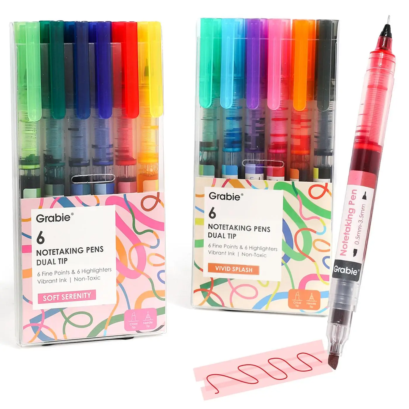 Grabie Dual-Tip Notetaking Pen Set of 6 for Office & School Supplies, highlighter, students, TikTokShopRestock, FallFreshness