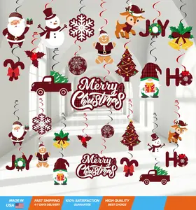 60 PCS Christmas Hanging Swirls Decorations Christmas Red and Black Buffalo Plaid Ceiling Hanging Swirls Garland Xmas Party Ceiling Whirl Streamers for Home Winter Holiday Supplies Favors