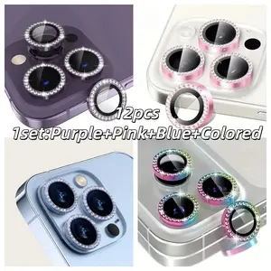 12-Piece Diamond Flash Lens Screen Protector [Purple + Pink] - Suitable for Cellphone Smartphone iPhone 17/16/15/14/13/12/11, Perfect as a Valentine's Day, Thanksgiving, Christmas gift - Scratch-resistant, dirt-resistant