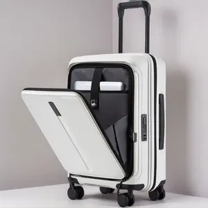 20" Airline Approved Expandable Carry-On Luggage - Hard Shell Spinner Suitcase with Wheels, TSA Lock, Front Top Opening, Laptop Compartment, 22x14x9in Dimensions (White)