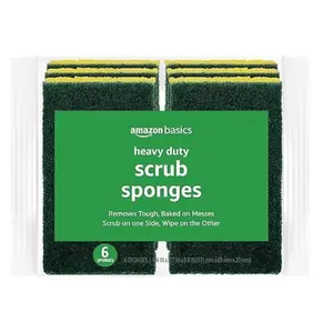 Amazon Basics Heavy Duty Sponges, 6 Count - Durable and Effective Cleaning Tool for Various Surfaces