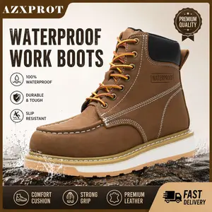 AZXPROT Men's 6" Wedge Sole Waterproof Boots - Comfortable Non-Slip Lightweight Durable Rugged Design for Walking Street Wear Jeans Fashion Shoes Soft Cushioned All Day Wear Breathable Boy Footwear Closed Leather Bota - D Letter Patched Winter