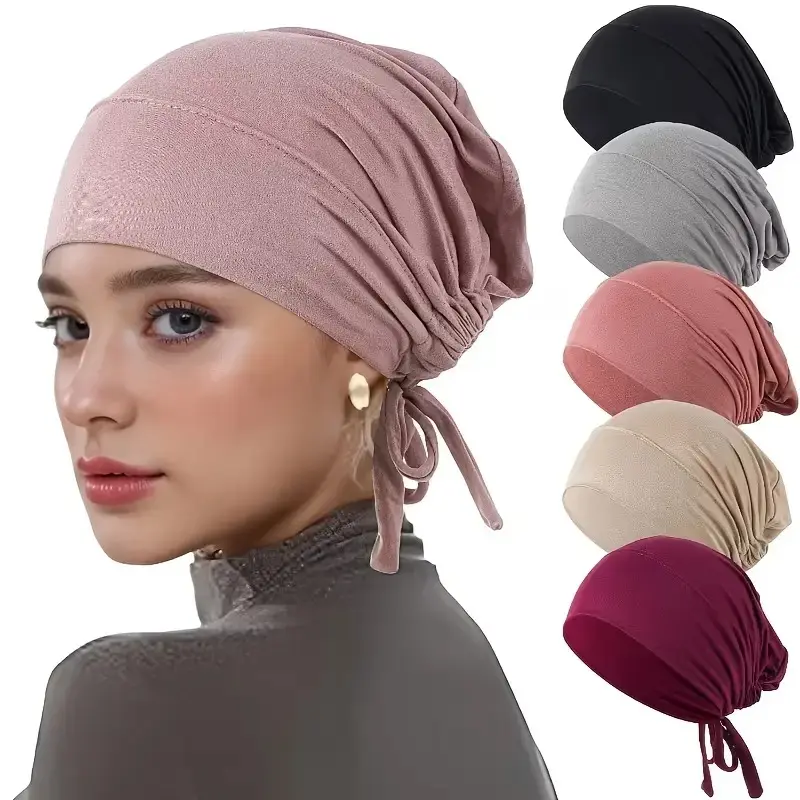 Humwam 6Pcs Women's Solid Color Pre-Tied Scarf Head Wraps - Soft Elastic Turban Caps, Accessories for Women, for Chemo & Daily Wear