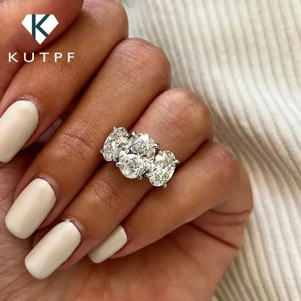 36cttw Real Moissanite Engagement Ring with Certificate 3-Stone Oval Cut Diamond Wedding Ring for Women 925 Silver Fine Jewelry