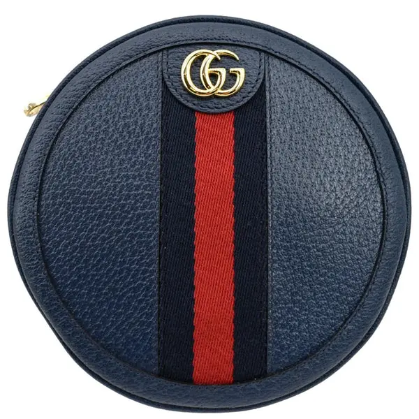 Pre-owned GUCCI Leather Backpacks Ophidia Mini GG Round Web Monogram Backpack Bag Blue 598661