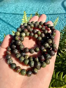 8mm Dragon Blood Jasper Beaded Stretch Bracelet | Natural Green Red Gemstone Jewelry