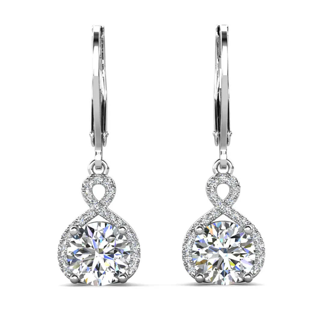 Alessandra 18k White Gold Plated Infinity Drop Earrings with Simulated Diamond Crystals