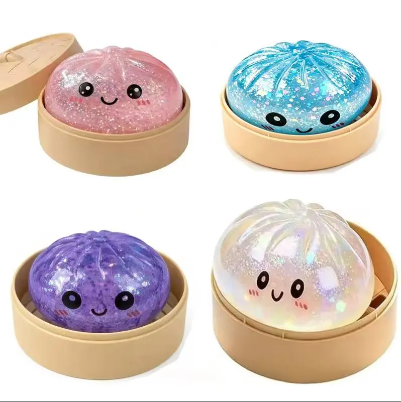 Glitter Dumpling Squishy with Box, Soft Sensory Squeeze Toy for Stress Relief, Mystery Glitter Dumplings, Decompression Dough