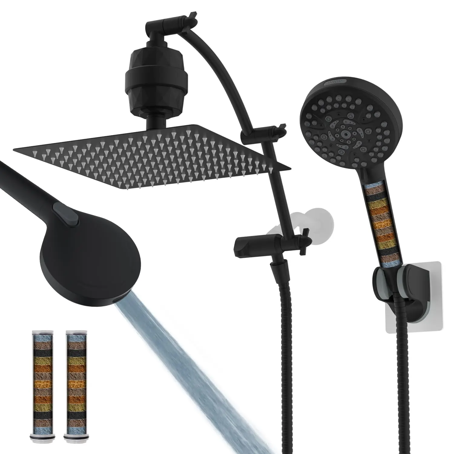 Hibbent All Metal 10'' Dual Filtered Rainfall Shower Head Combo, High Pressure Handheld Shower Head with 16'' Adjustable Extension Arm, 20 Stage Shower Filter, 10-spray, 71'' Hose,home essentials