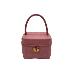 Pre-owned Dior Leather Small Leather Goods Authentic, Christian Vintage Lady Cannage Vanity Bag, Pink